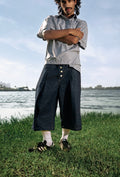 Pleated Denim Shorts